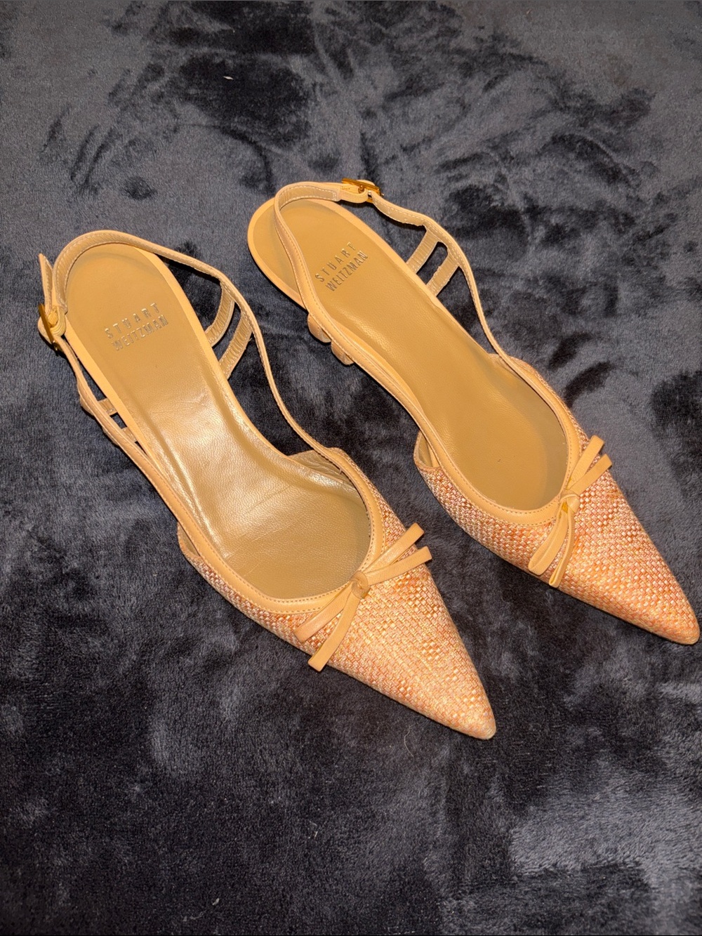 Stuart Weitzman Peach Raffia Pointed-Toe Slingback Flats